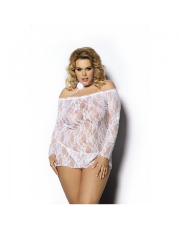 Cobayo anais lingerie : nuisette blanche courte  sexy dentelle col large